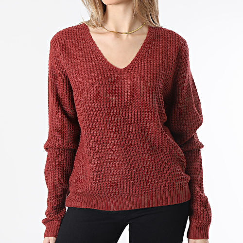 Pull Col V Femme Ellen Rouge Brique
