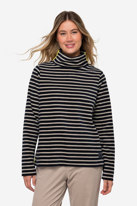Pullover, geringelter Fleece, Stehkragen, Langarm, OEKO-TEX