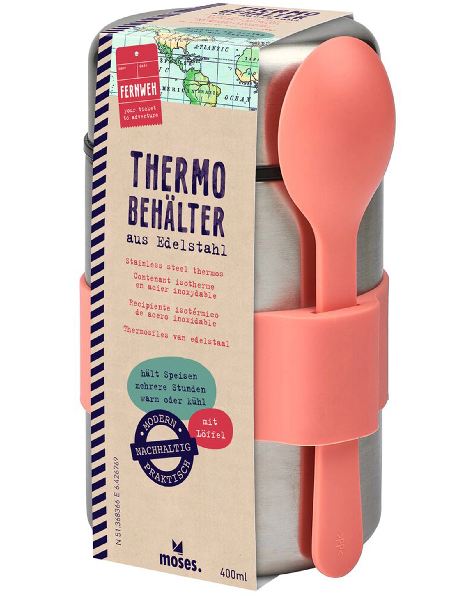 Thermobehälter FERNWEH 400ml inkl. Löffel in apricot