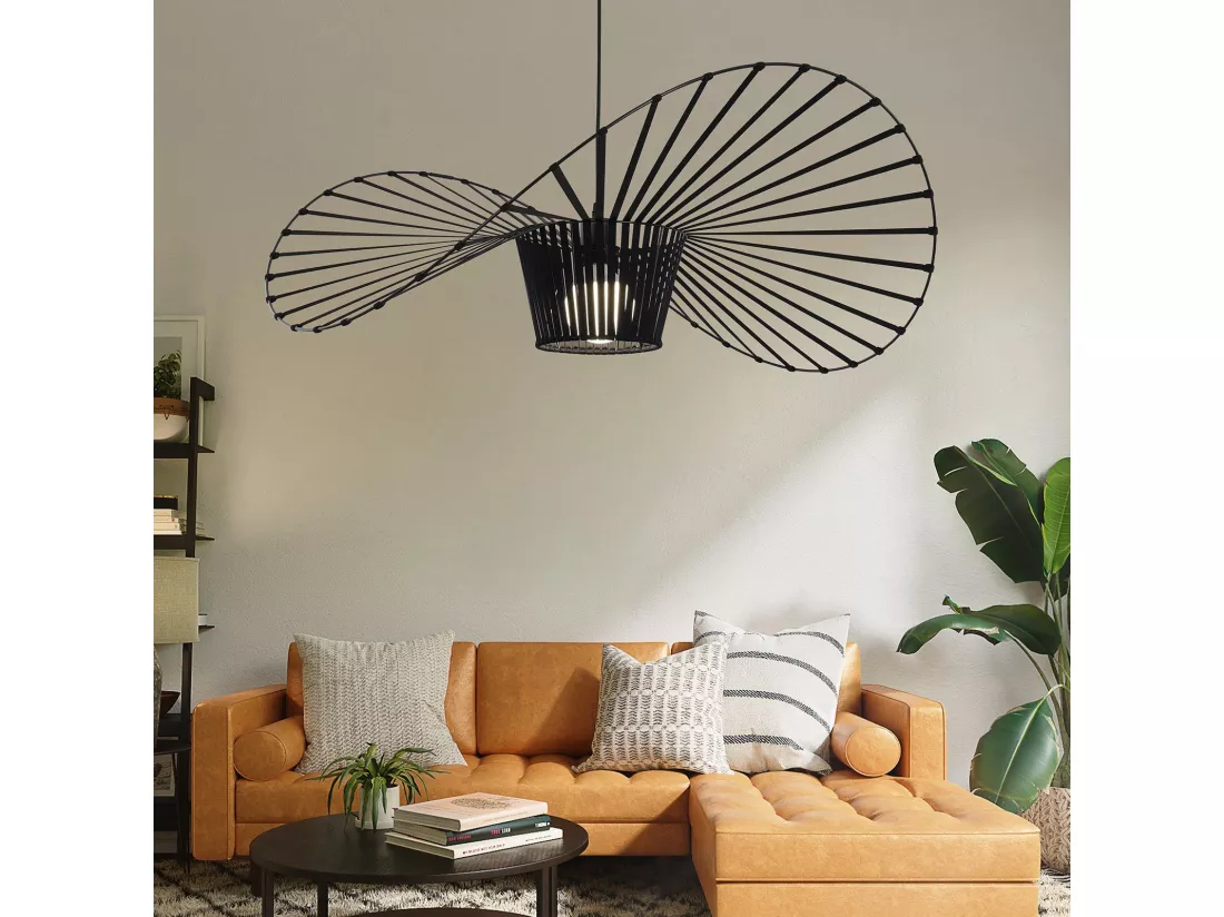 NETTLIFE Suspension E27 Noir Moderne Diam.120cm Polycarbonate Design Chapeau Max.40W pour Salon salle à manger cuisine, sans Ampoule