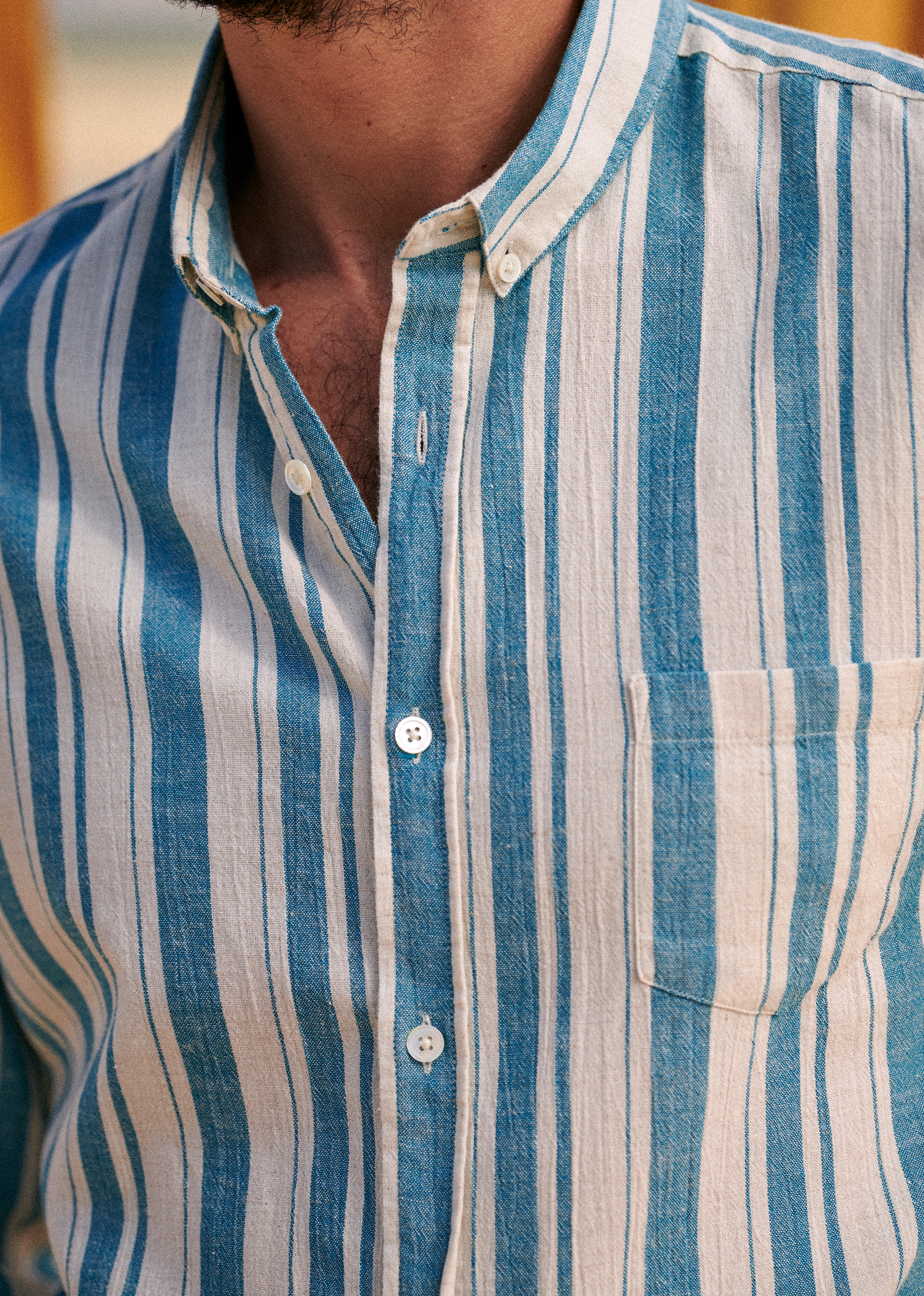 Chemise Charlie Coton Lin - Rayures Écru Turquoise - POUR LUI 5906586