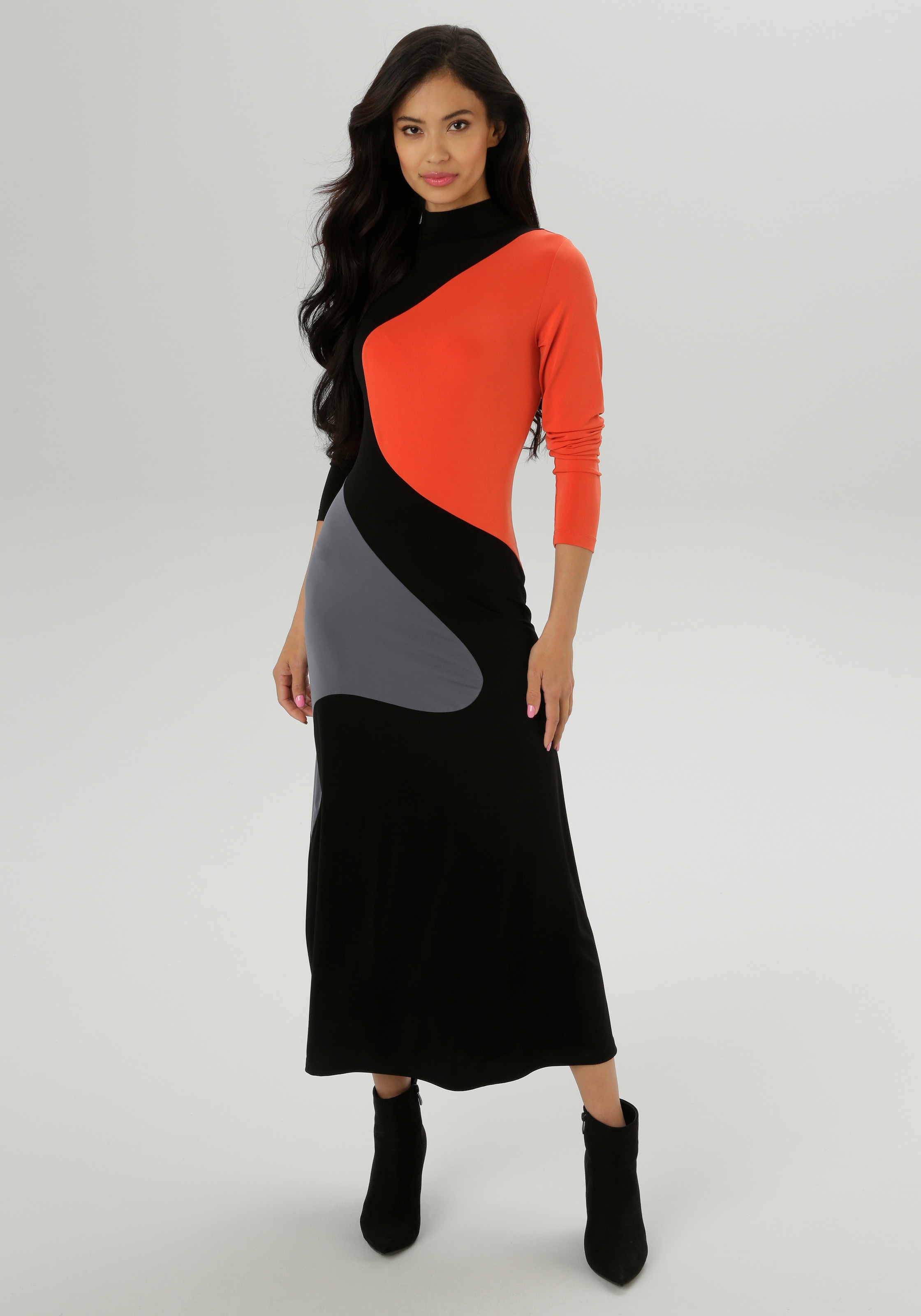 Aniston SELECTED Maxikleid mit asymmetrisch verlaufenden Farbeinsätze - NEUE KOLLEKTION