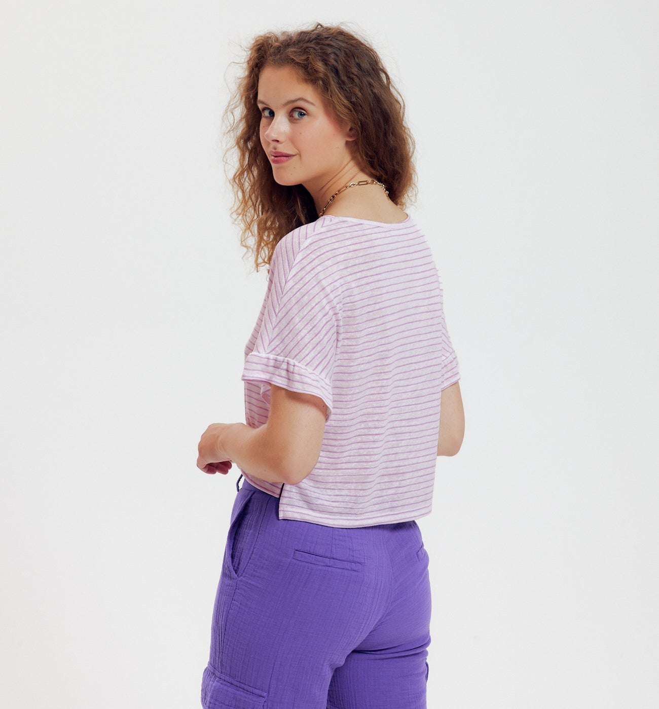 T-shirt rayé Femme - Lilas clair