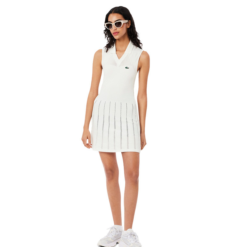Robe de tennis blanche pour femme Lacoste Stretch avec shorty séparé