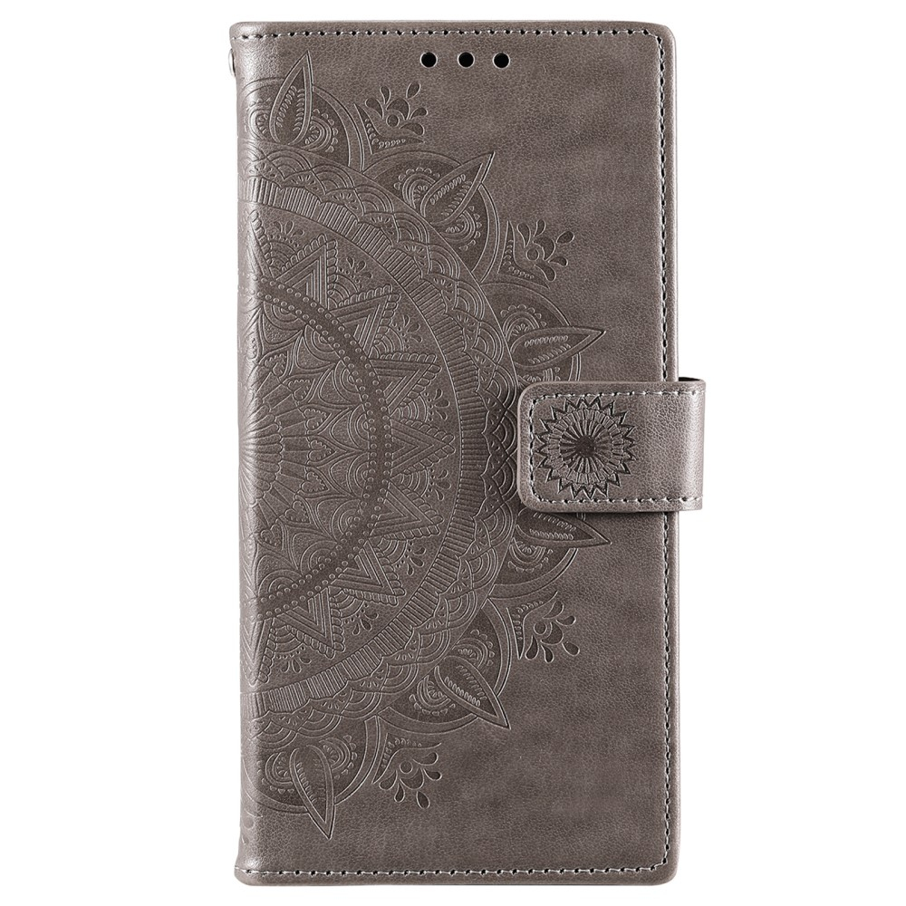 Samsung Galaxy S22 5G Leder Tasche Wallet - Mandala Flowers Imprint - Grau