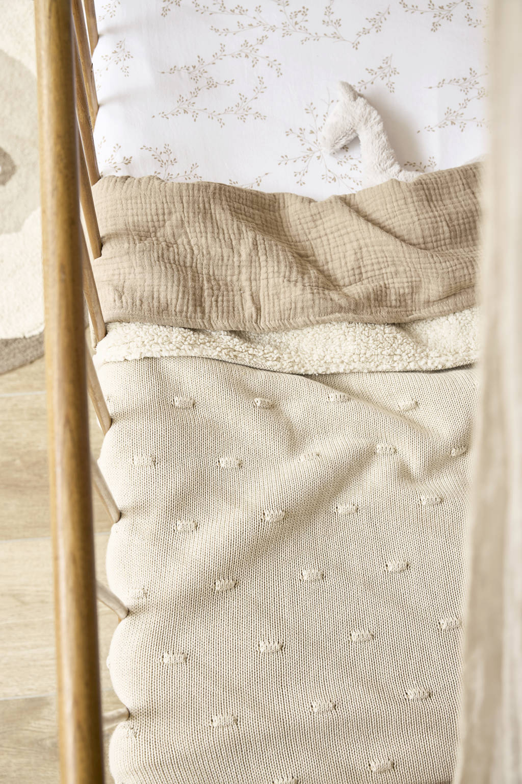 reversible ledikantdeken Knots met teddy beige