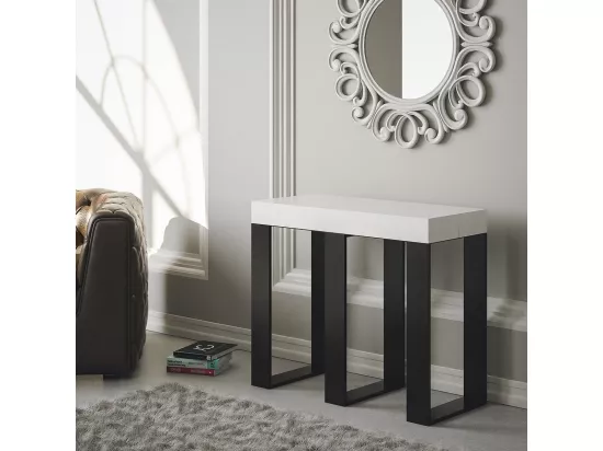 Console extensible 90x40/196 cm Sintesi Small Premium Frêne Blanc cadre Anthracite