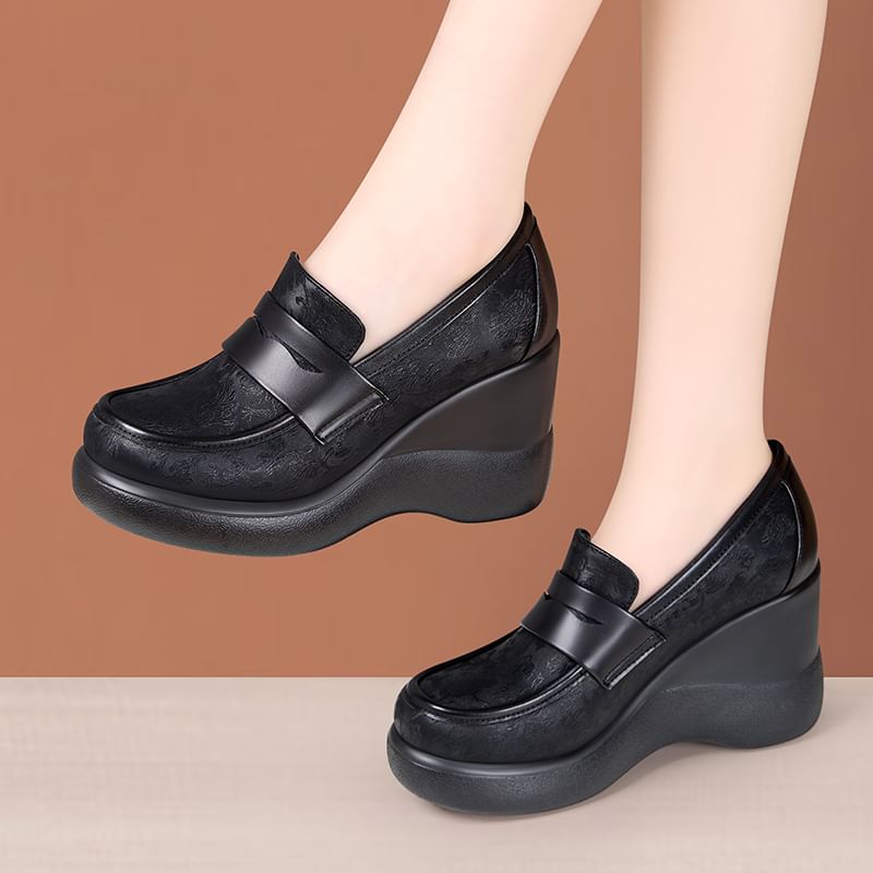 Obelie - Platform Wedge Penny Loafer Pumps