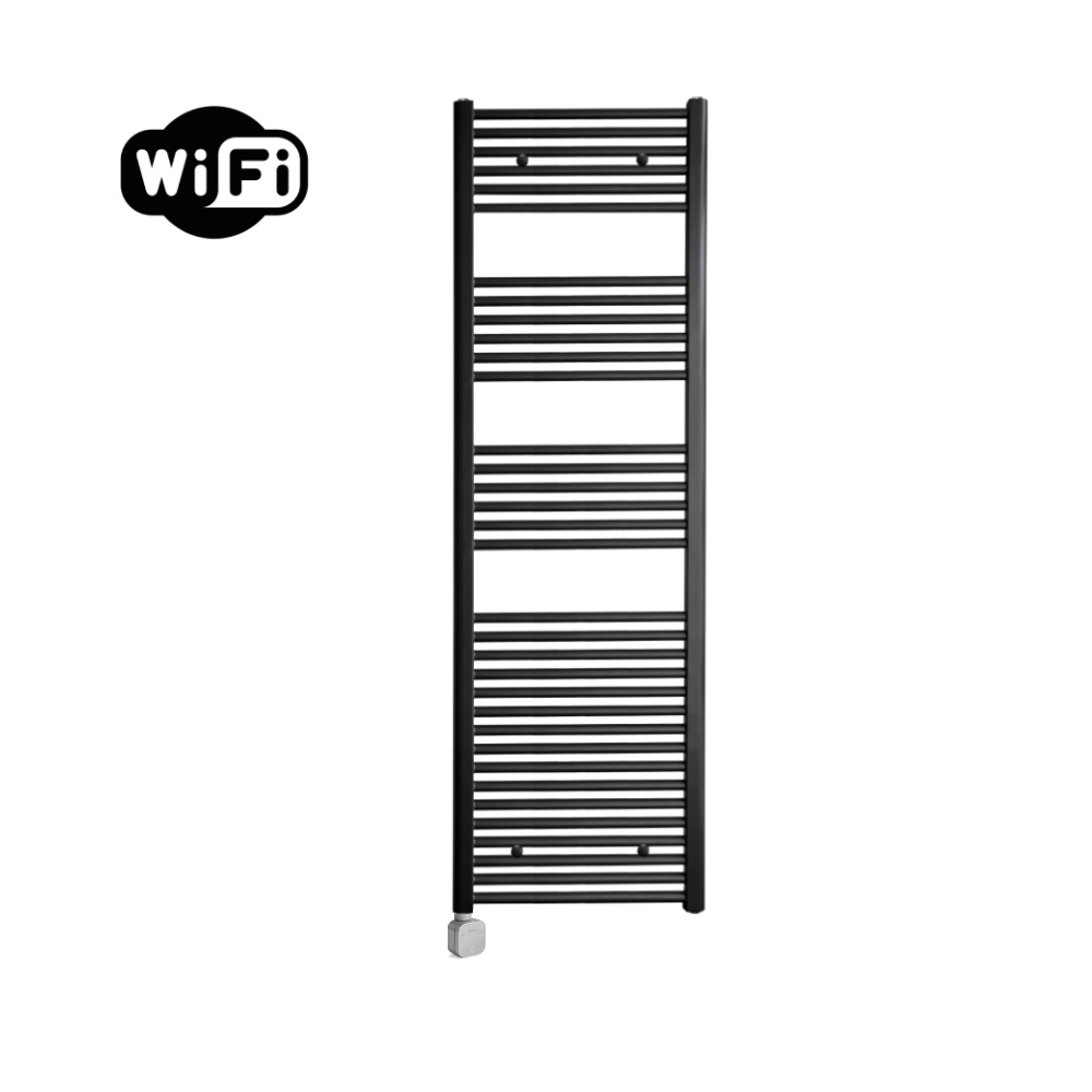 Sanicare Carini elektrische Wifi radiator 172x45cm zwart met thermostaat chroom linksonder