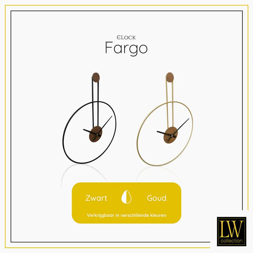 LW Collection Wandklok Fargo zwart 55cm