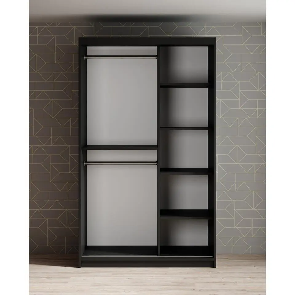 Meubella - Kledingkast Mandalin - Zwart - 120 cm - Met spiegel
