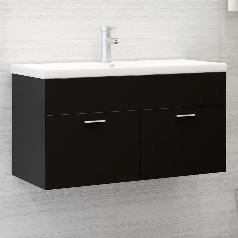 vidaXL - Wastafelkast - Zwart - Bewerkt hout - 90 x 38.5 x 46 cm