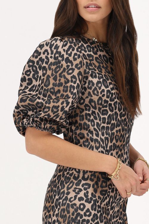 Panterprint maxi jurk met pofmouwen