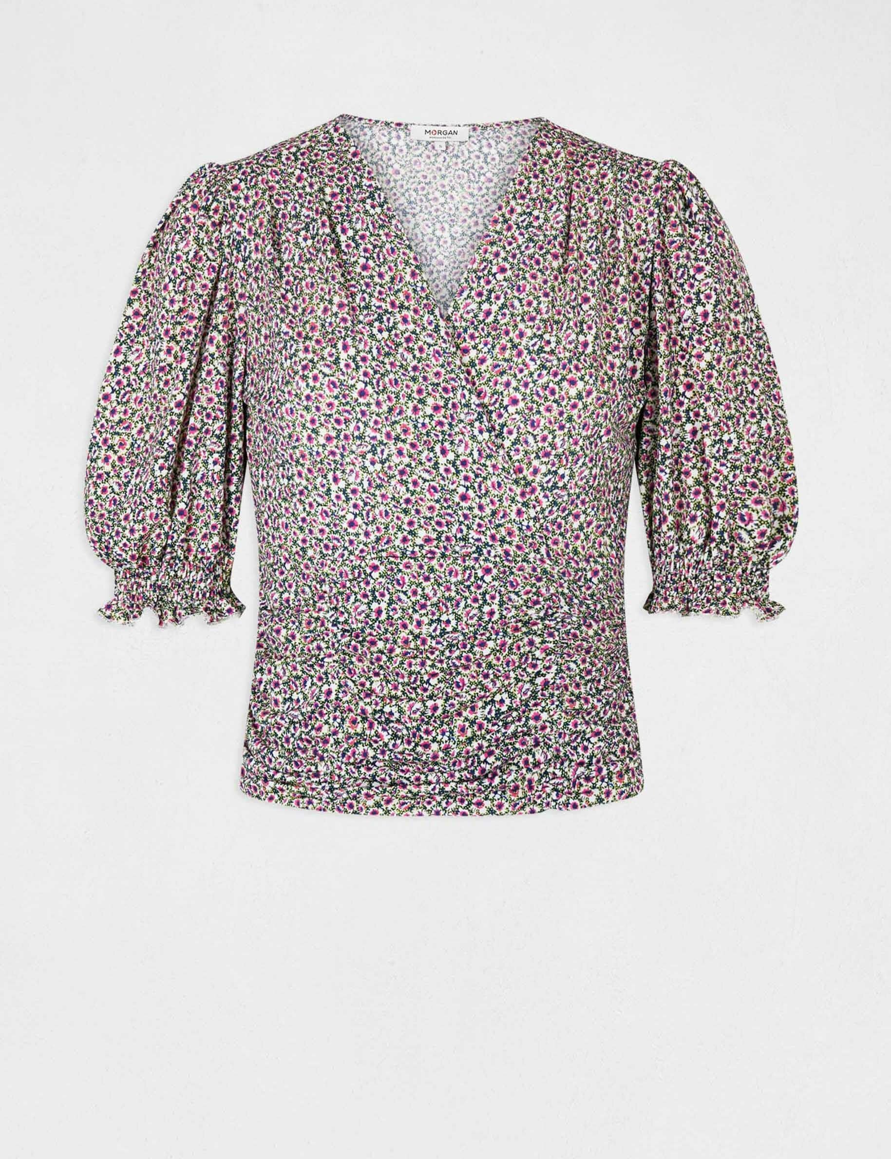 T-shirt manches 3/4 imprimé floral multico femme - multico