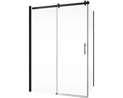 Douchedeur met zijpaneel SCHULTE Alexa Style 2.0 Black Style ExpressPlus 120 x 80 cm, zwart profiel, helder glas met vuilafstotende coating, deur linksdraaiend, zijpaneel rechtsdraaiend