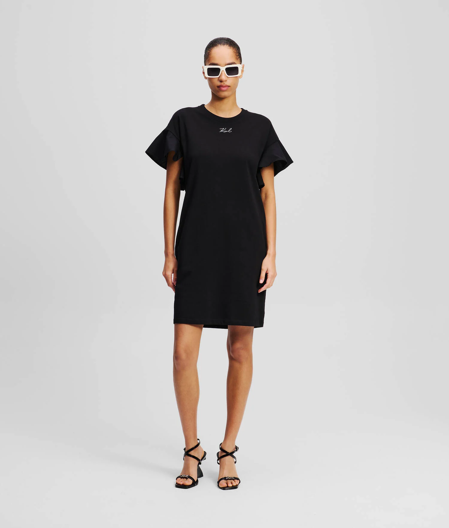 ROBE T-SHIRT EN TISSU MÉLANGÉ - Noir