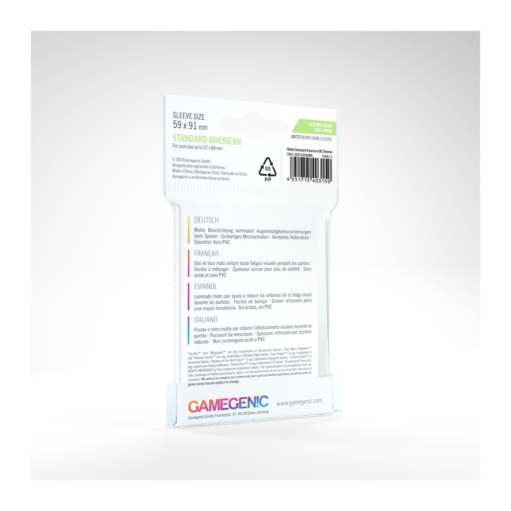 Gamegenic - 50 Matte Sleeves Standard - 59x91