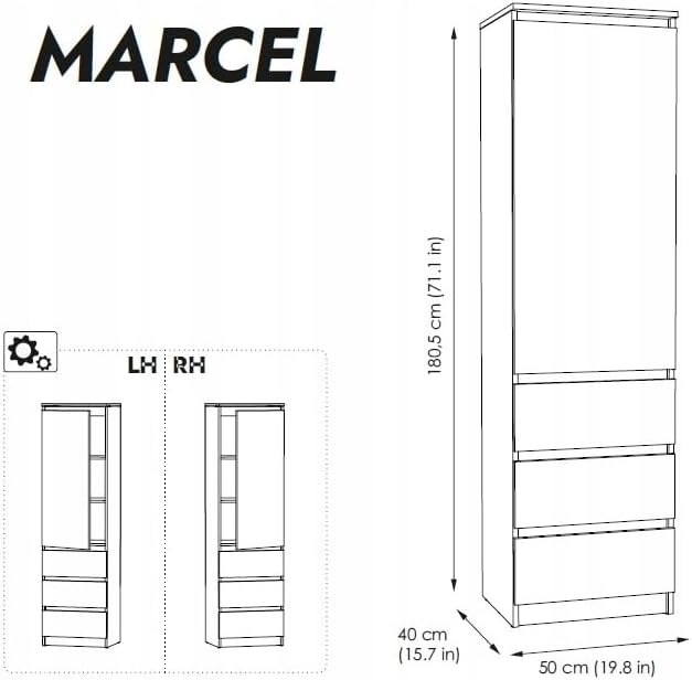 BDW - Kleiderschrank mit Schubladen - Schrank mit 3 Schubladen, Regalen - Garderobenschrank 50 cm breit, 180.5 cm hoch, 40 cm tief - Schlafzimmer, Kinderzimmer, Wäscheschrank - Weiß
