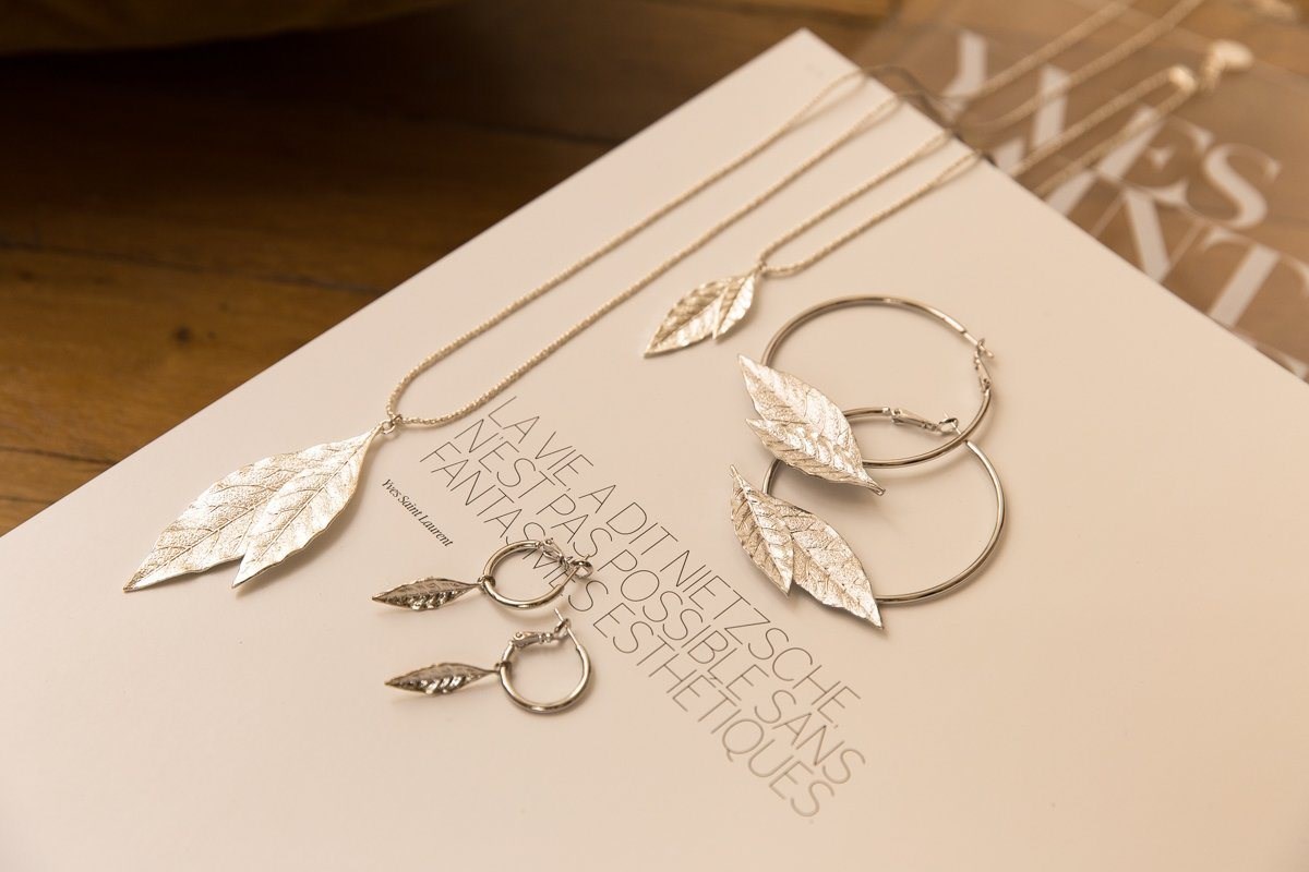 boucles d'oreilles créoles feuilles plaqué argent - THALIE