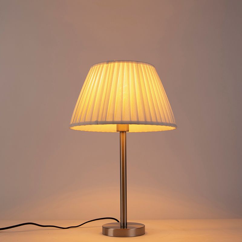 Klassiek tafellamp staal met plissé kap wit 35 cm - Simplo