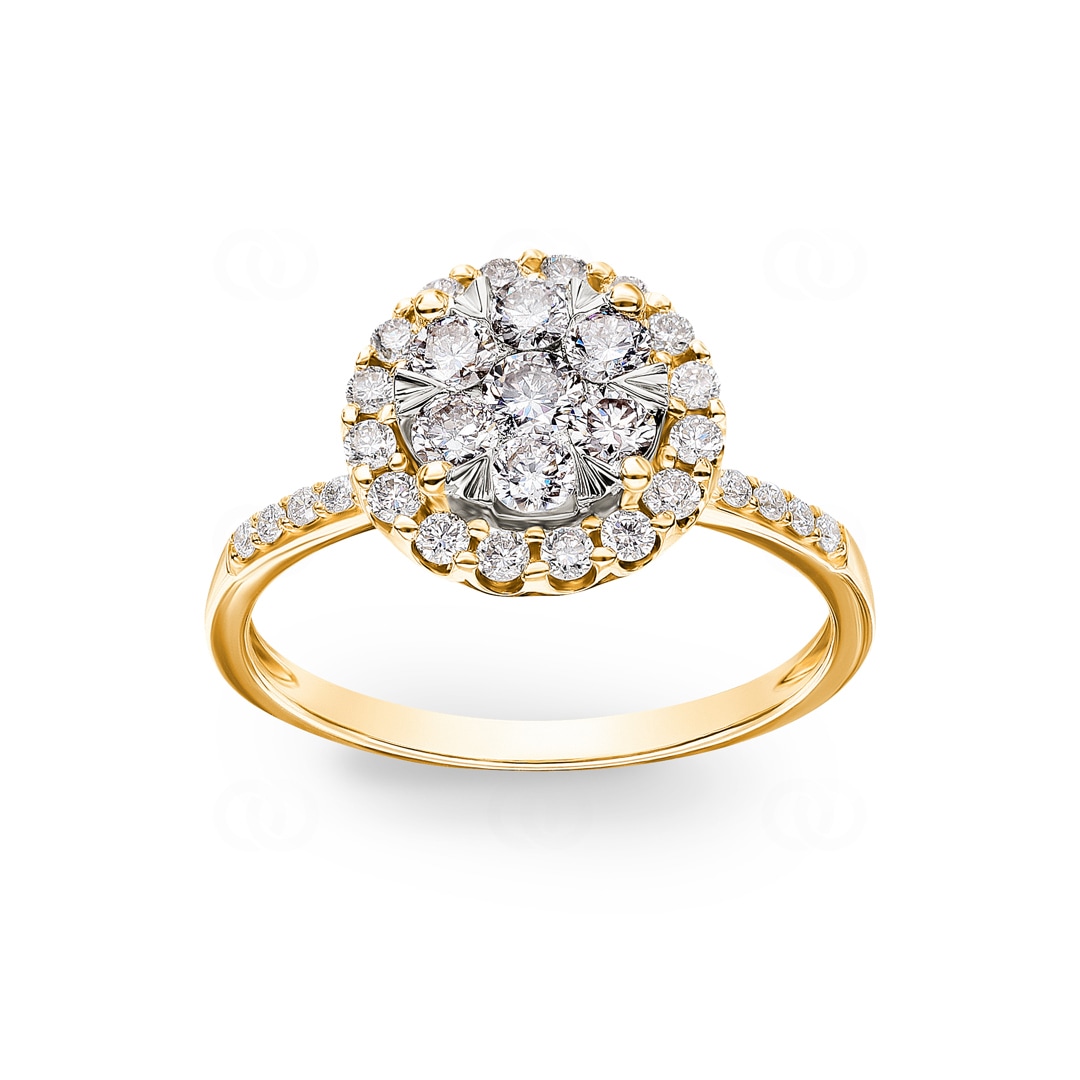 0.75 Karat Diamanten Halo Verlobungsring 750/18 K Gelbgold