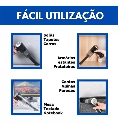 Aspirador Port&aacute;til Automotivo Casa Recarreg&aacute;vel Premium