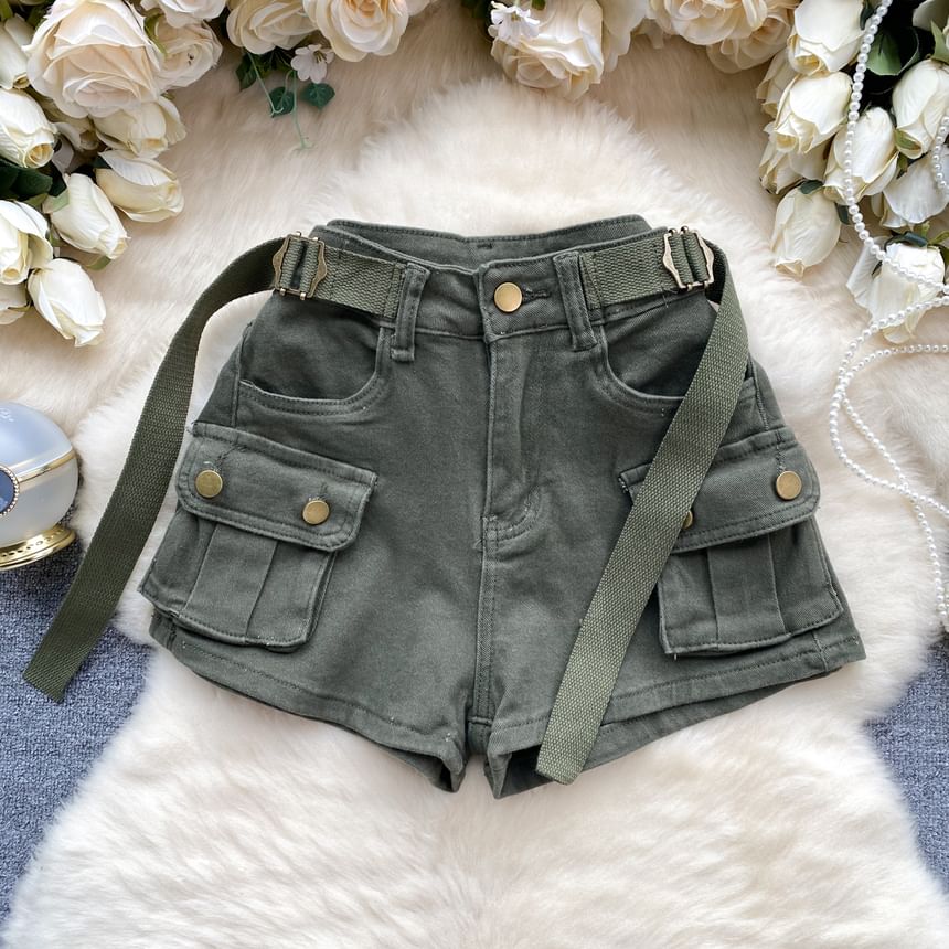 Lucuna - Effen denim cargoshorts met riem