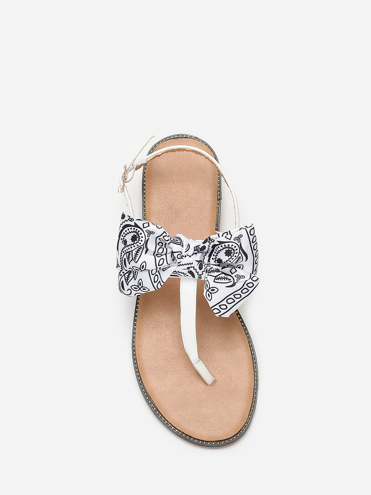 Nu-pieds à nœud en tissu imprimé- Blanc