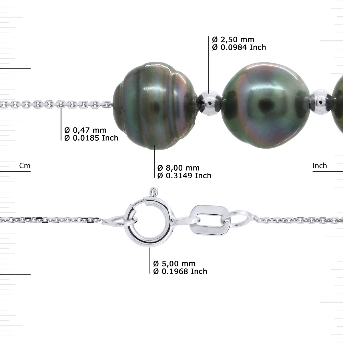 Colliers 7 Véritables Perles de Culture de Tahiti Cerclées 8-9 mm - Or Blanc