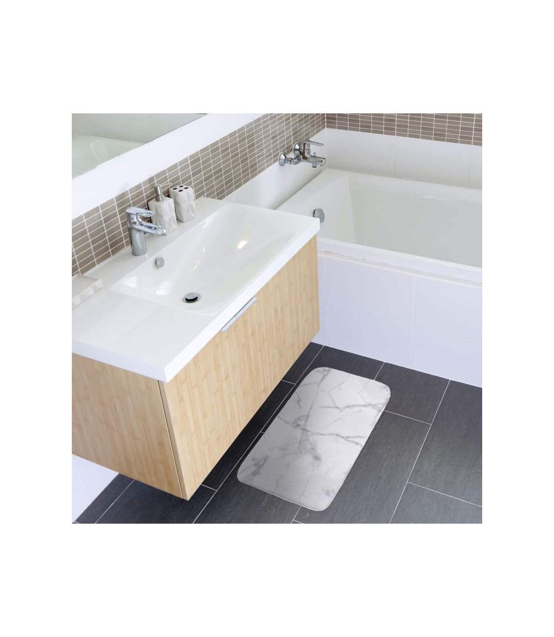 Tapis de Bain Microfibre Effet Marbre 45x75cm Blanc