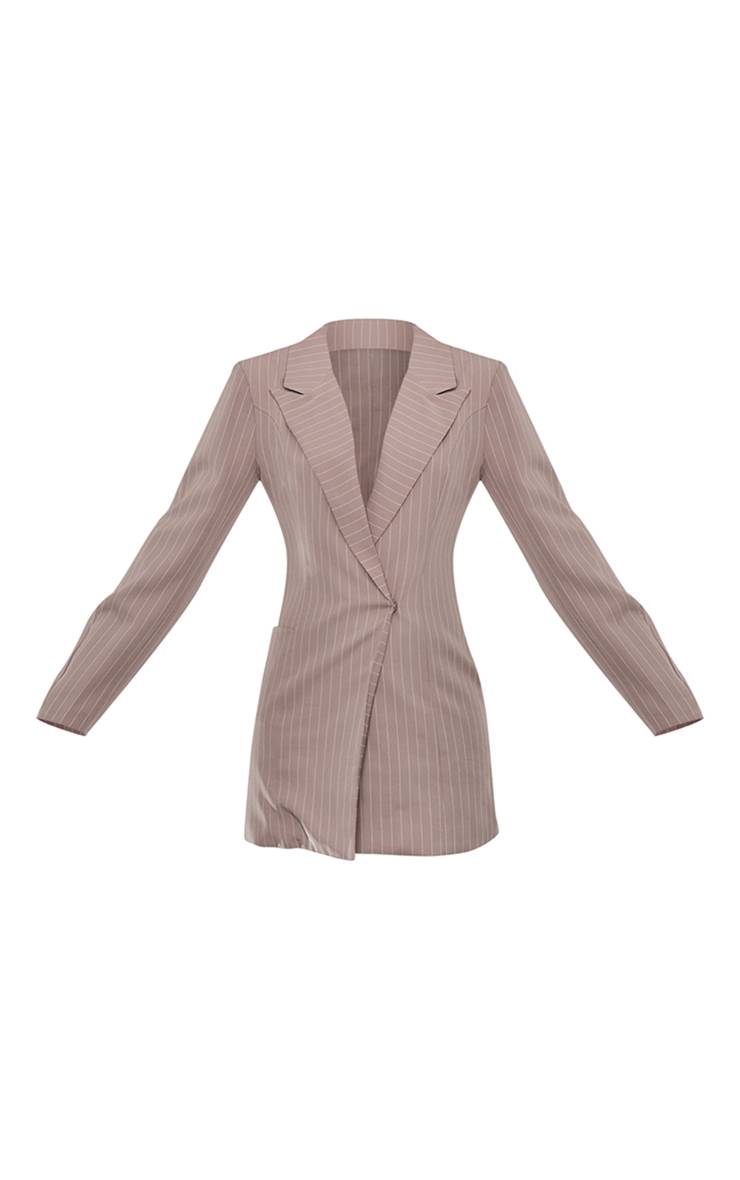 Gris Pierre Robe Blazer À Manches Longues Avec Poches Et Rayures Tissées