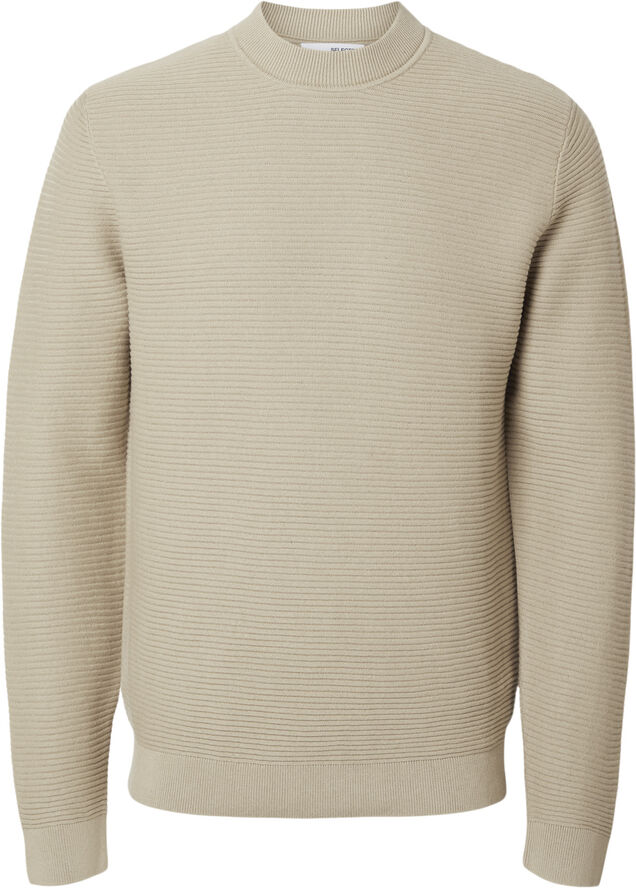 Selected Homme SLHTION LS KNIT STRUCTURE MOCK NECK Oatmeal