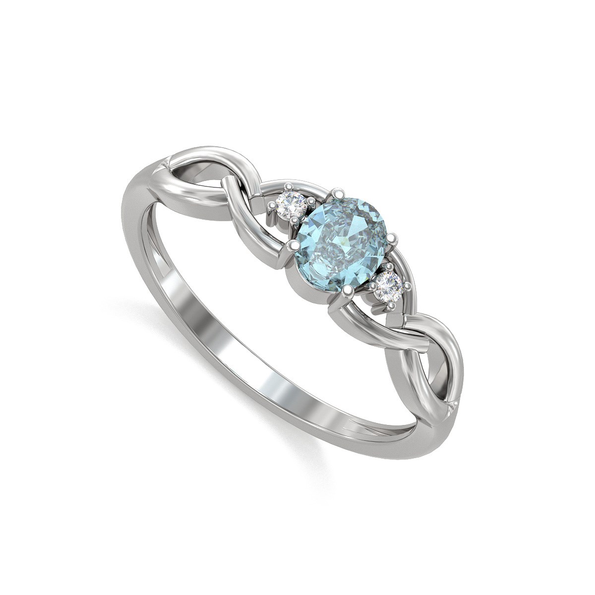 Bague ADEN Or 585 Blanc Aigue-Marine et diamants 2.2grs