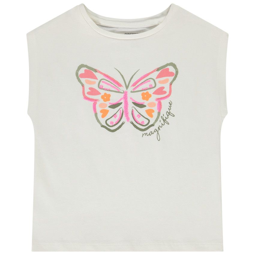 T-shirt manches courtes motif en cording pour fille - Ecru