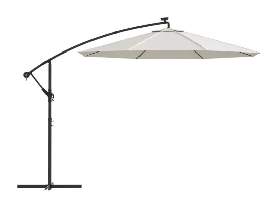 Parasol avec éclairage LED 300cm Poteau en métal Sable
