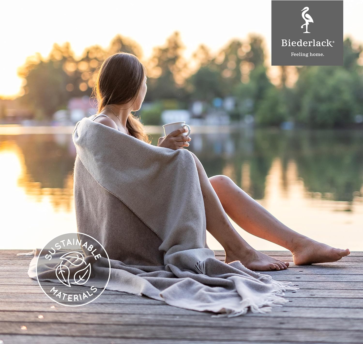 biederlack® samt weiche Kuscheldecke Wool-Mix Natur-Sand I aus Wolle & Kaschmir I Öko-Tex Zertifiziert I Plaid in 130x170 cm | geeignet als Tagesdecke & Sofa-Decke | Wohn-Decke in top Qualität
