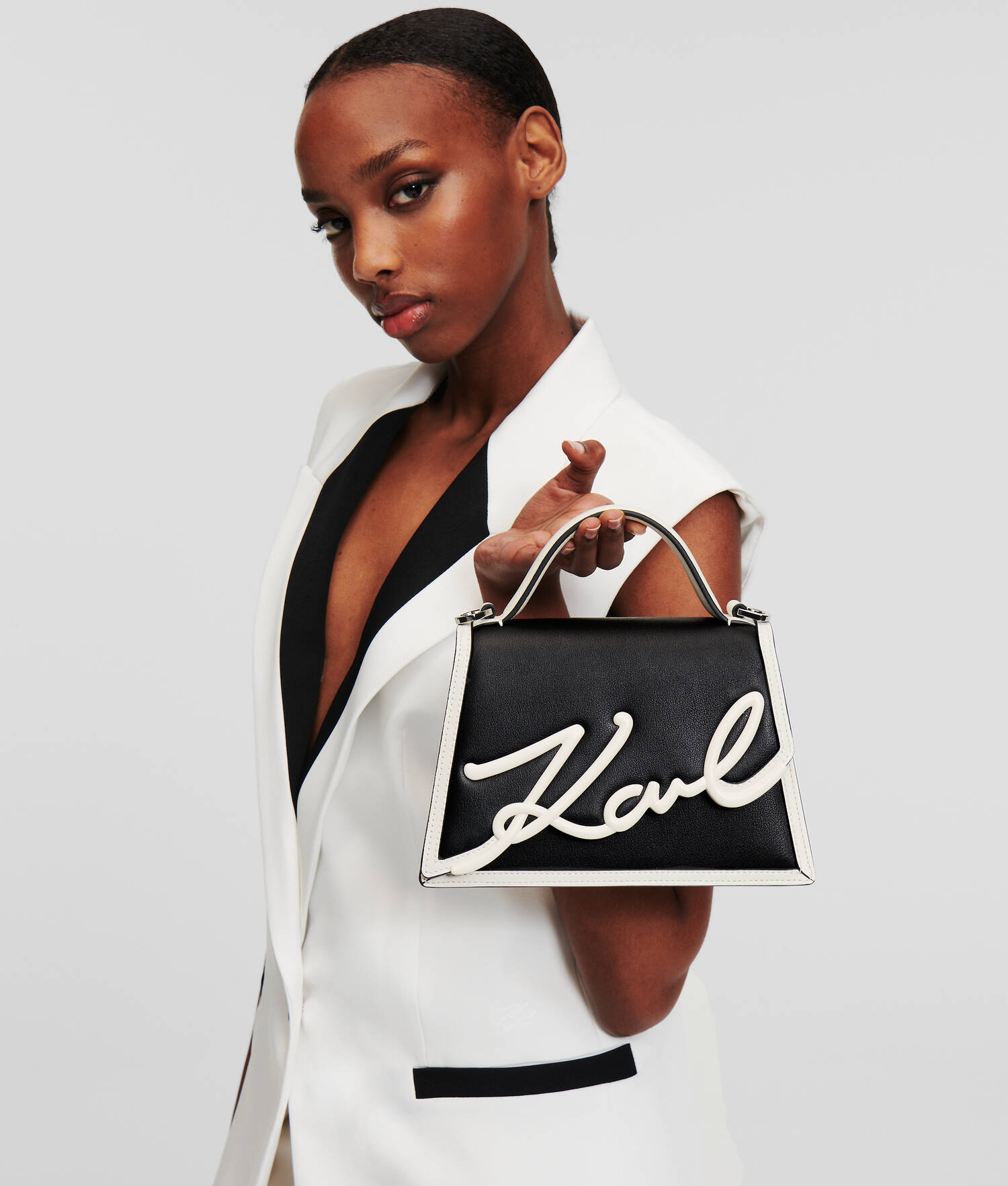 PETIT SAC BANDOULIÈRE K/SIGNATURE - Noir/Blanc