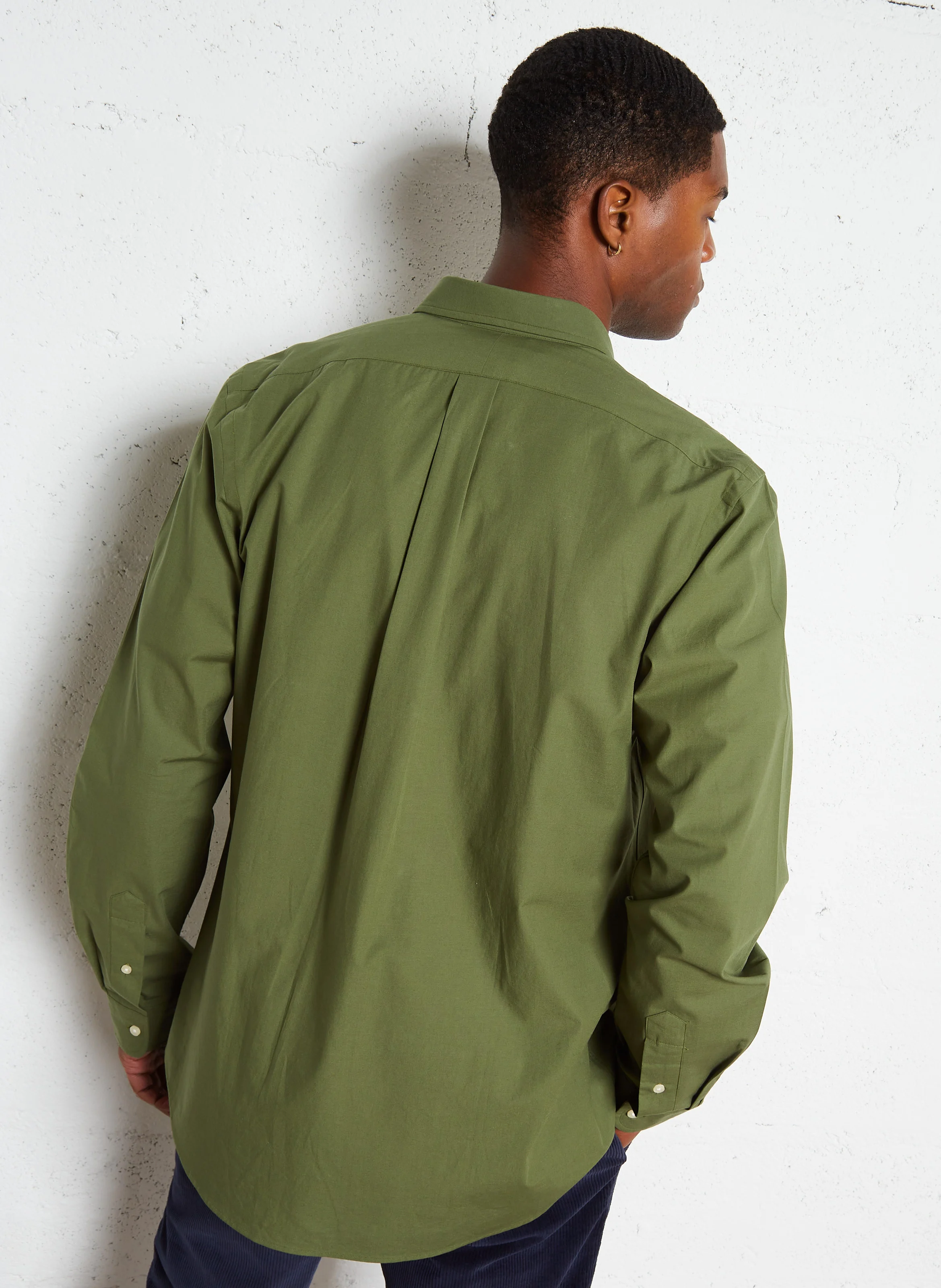 Chemise col américain en coton mélangé | Vert