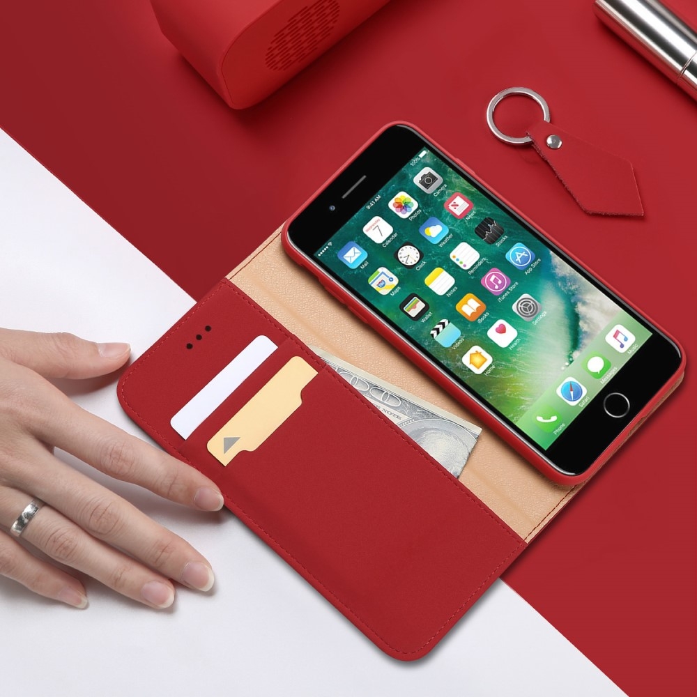 iPhone SE (2022/2020) / 8 / 7 Flip Wallet Cover Echtleder Tasche Wish Series - Rot