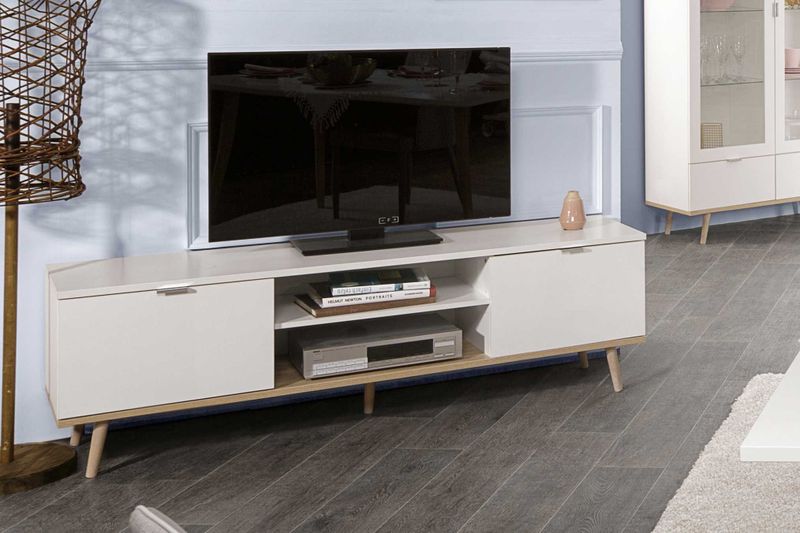Göteborg - Tv-meubel - Wit - Spaanplaat - 2 Deurtjes - 2 Open Vakken