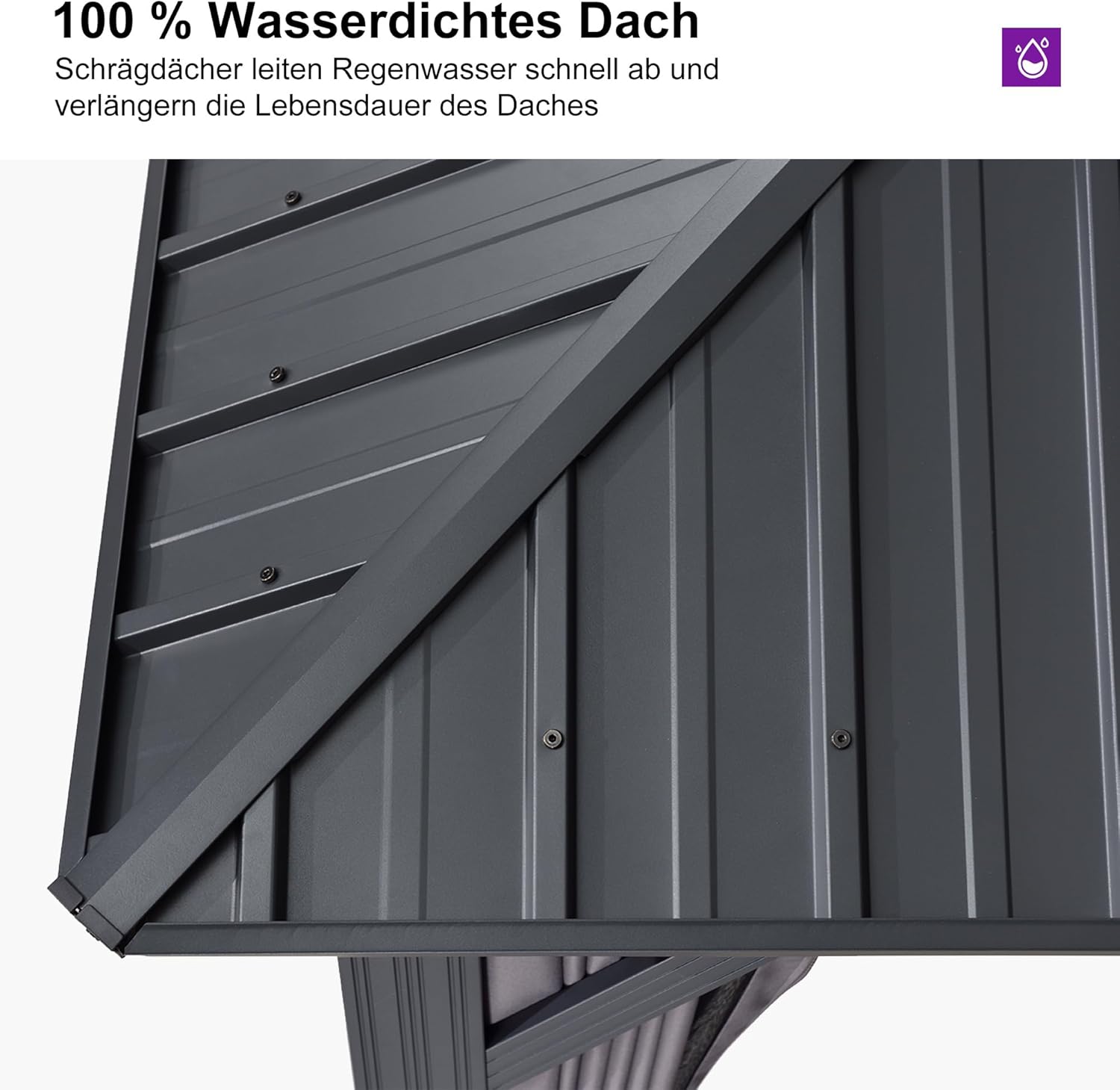 PURPLE LEAF Alu Pavillon 3.65 x 3.65 m Festem Dach, Basisch Gartenpavillon Wasserdicht Stabil Winterfest Stahldach Hardtop Pavillon mit Seitenteilen für Carport, Grau