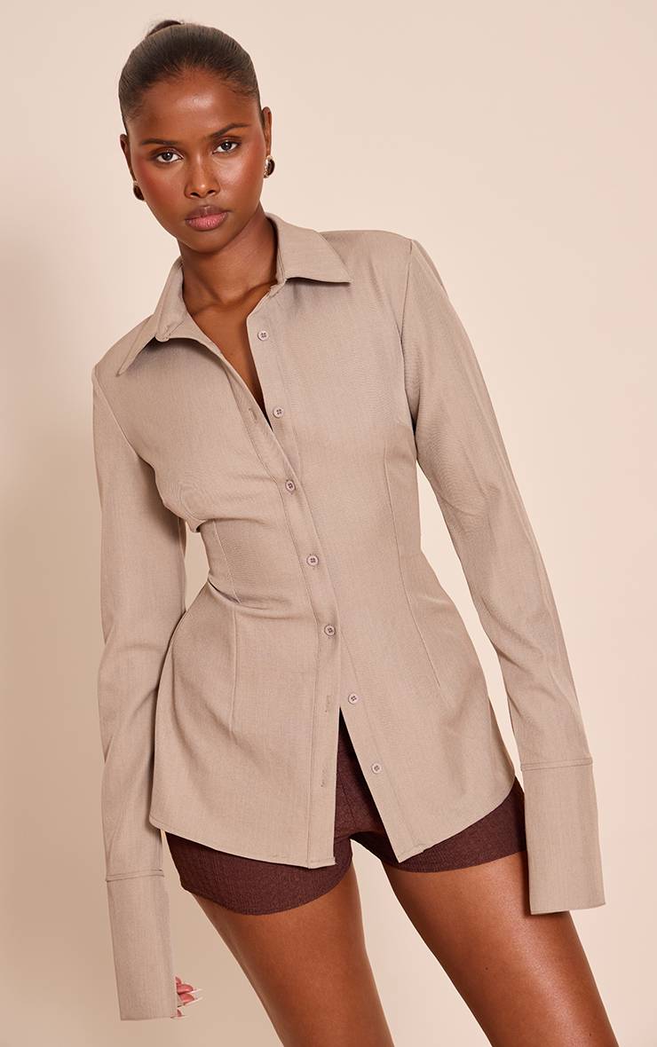 Champignon Chemise Cintrée Tissée À Fines Rayures