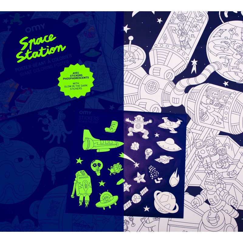 Poster géant à colorier Space station   stickers Omy