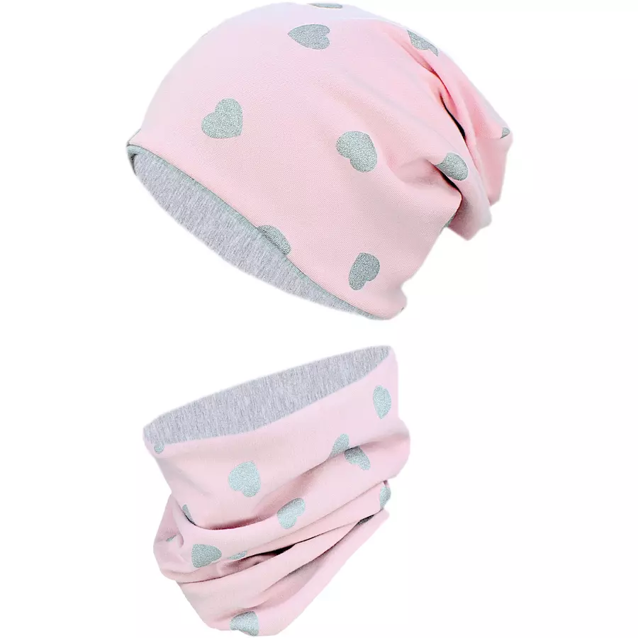 TupTam Unisex Kinder Beanie Mütze Schlauchschal Set rosagrau