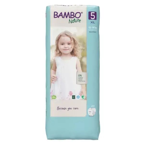 Fraldas Bambo Nature Tamanho 5 (12-18kg) - Pacote com 44 unidades