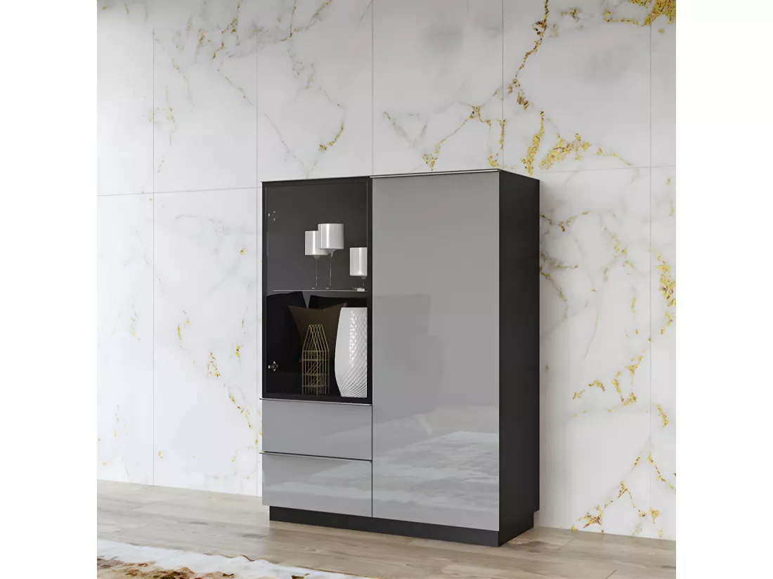 Vaisselier 2 portes 2 tiroirs Mathis Gris et Noir