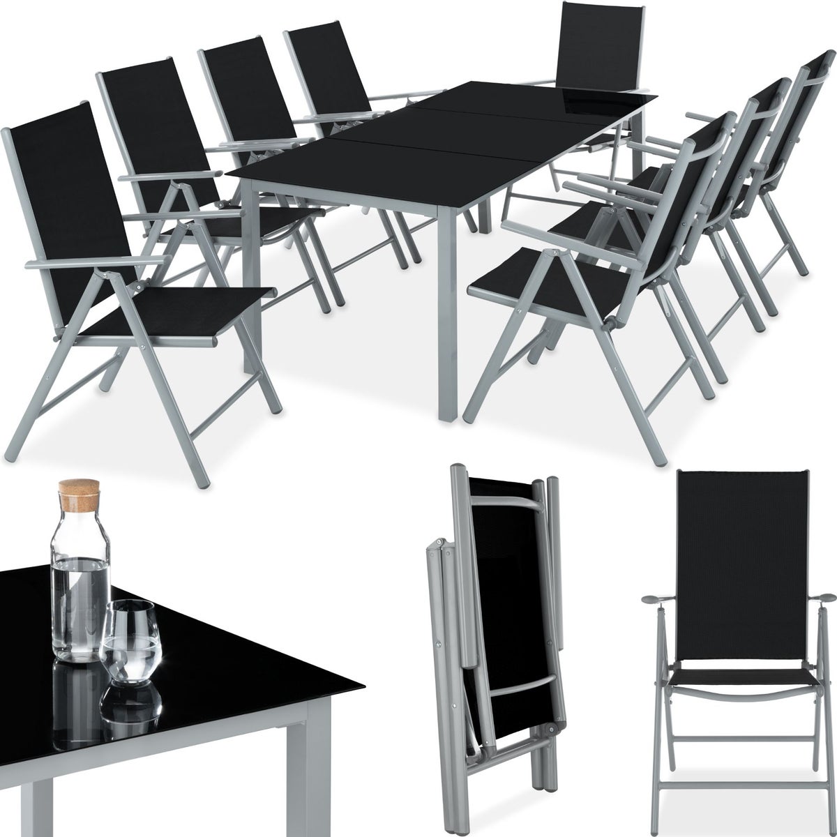 tectake Pompeii zitgroep met aluminium frame, voor 8 personen, tafel met veiligheidsglasplaat en stelschroeven
