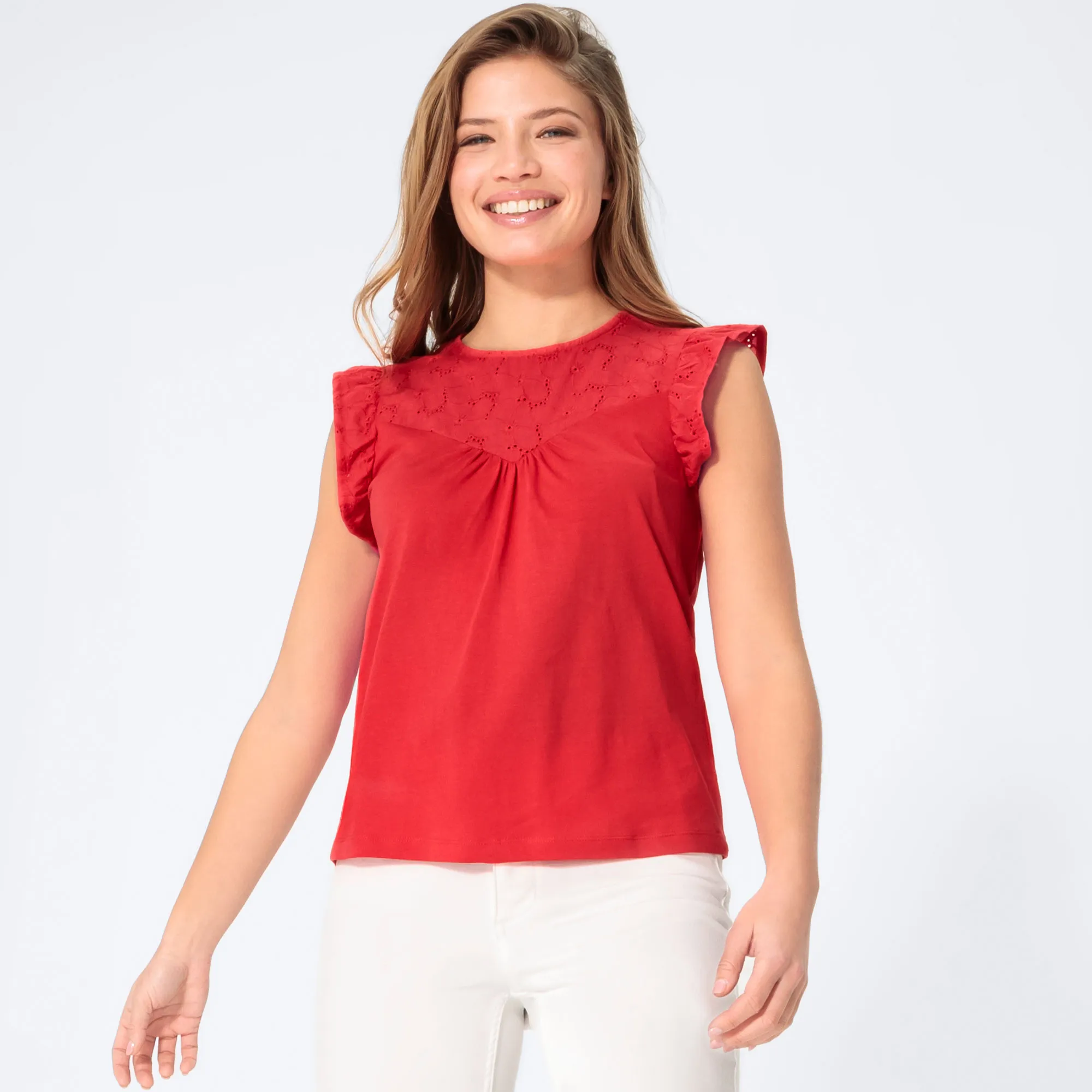 Damen-T-Shirt mit Spitzeneinsatz