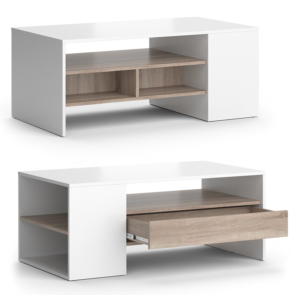 Vicco Couchtisch Sofatisch Kaffeetisch Fabien Weiß Sonoma Wohnzimmer Tisch 110x45 cm modern Ablage Fach Schublade Beistelltisch Stubentisch
