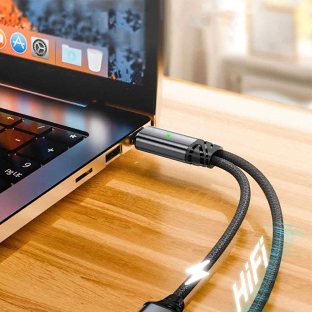 (10cm) 2 in 1 USB C auf dual USB C Nylon Kabel Adapter mit Kopfhörer und Ladeanschluss PD (100W) - Schwarz / Grau